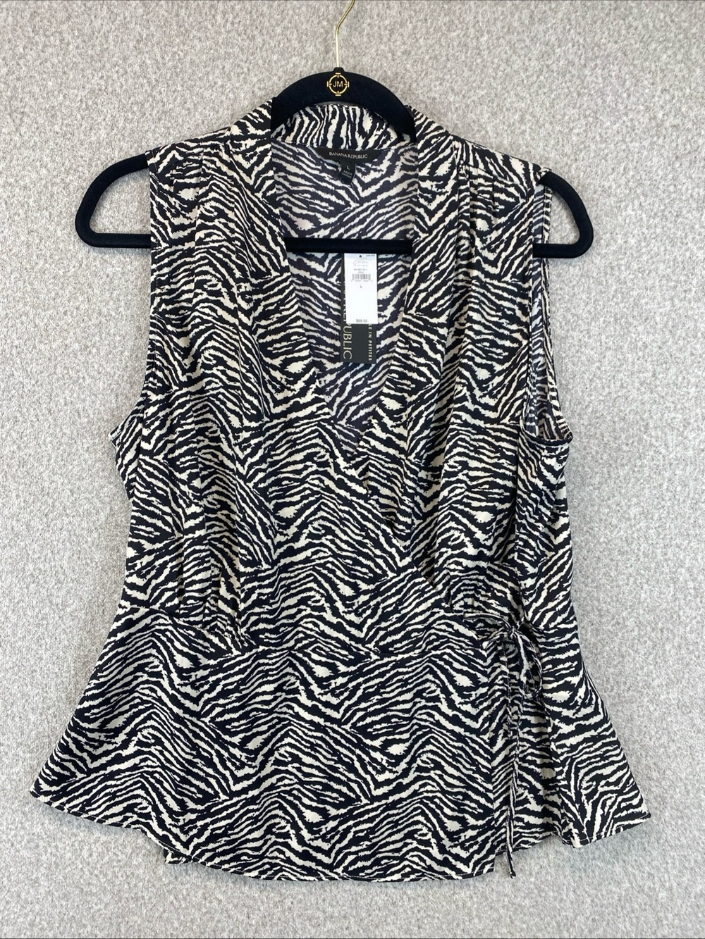 Banana Republic Zebra Print Satin True Wrap Sleeveless Career Blouse Top L